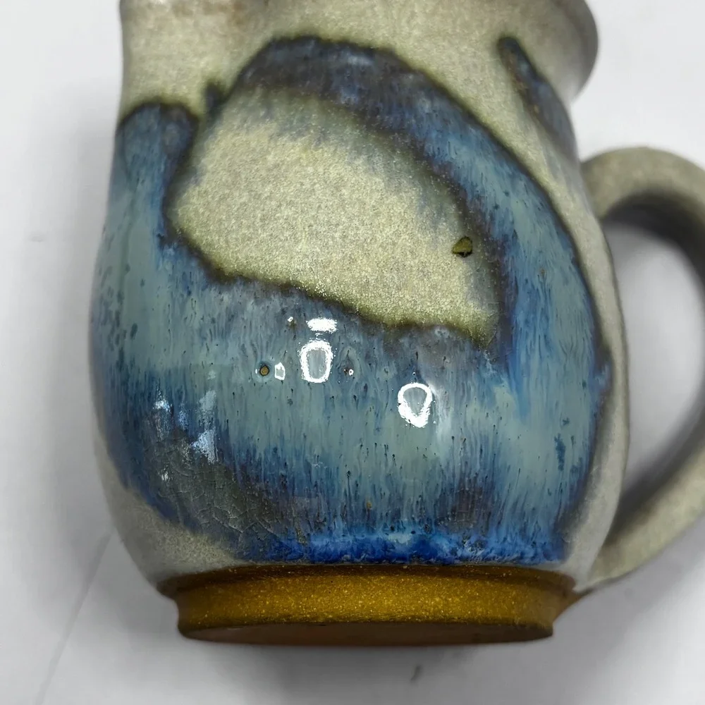 Vintage 1987 Signed Studio Pottery Creamer Pitcher Blue Grey Drip Glaze Ceramic‎